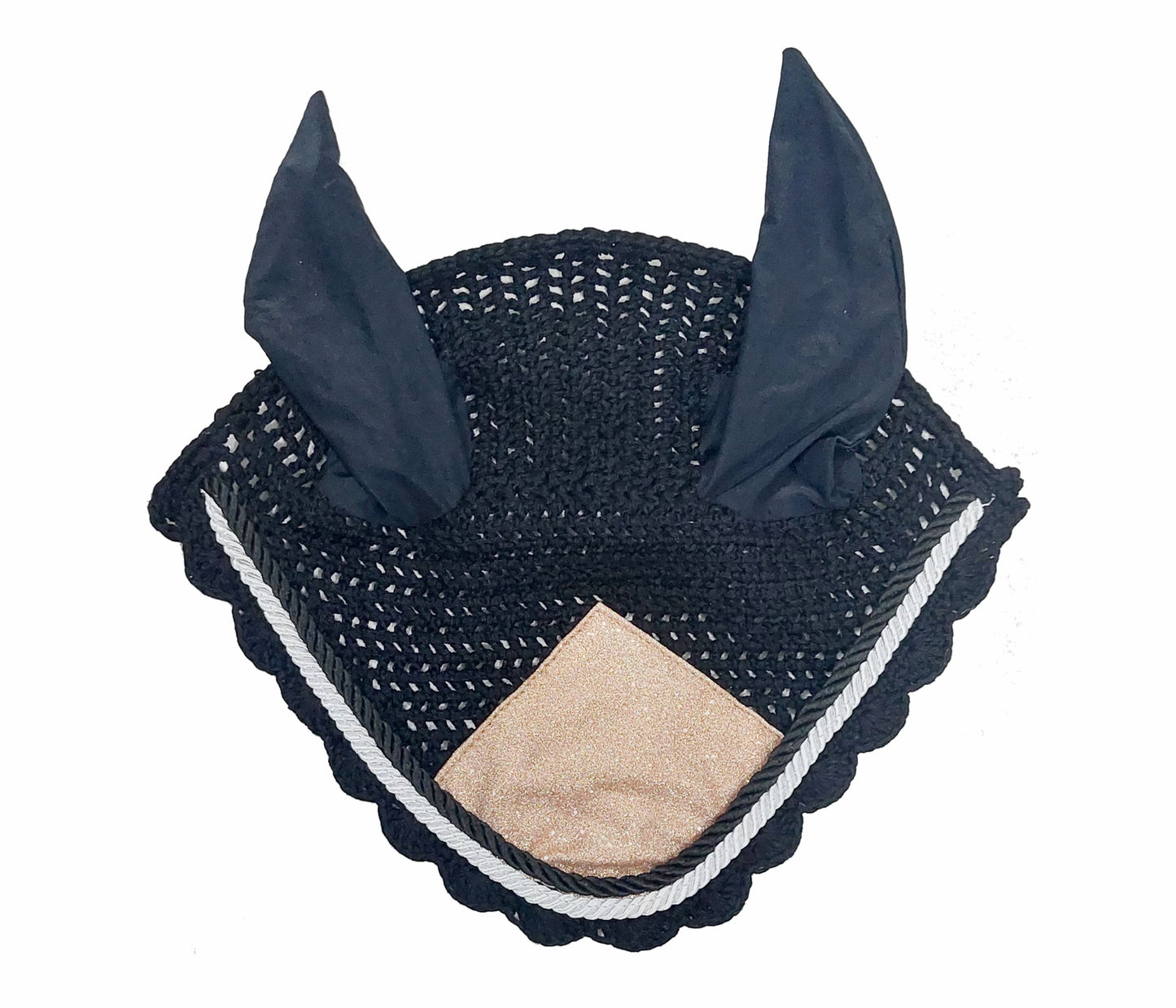 Horse Saddle Pad Set including Fly Veils & Tendon Boots, Shiny Glitter Golden - Dressage