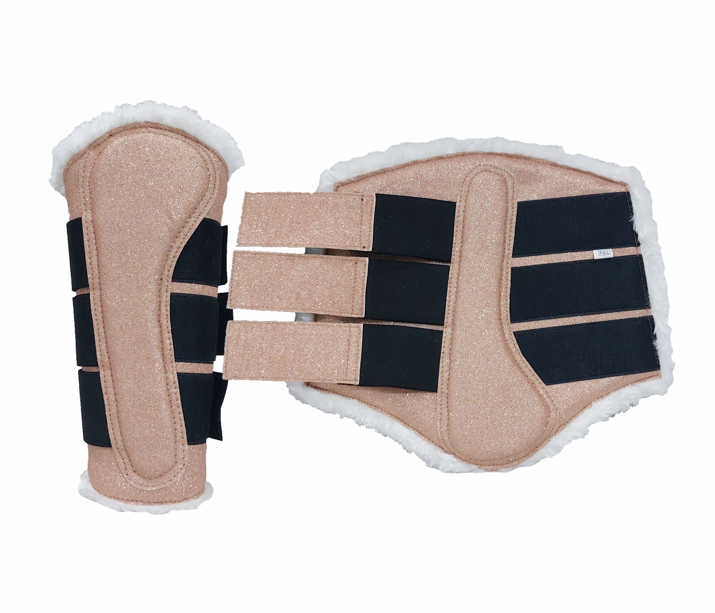 Horse Saddle Pad Set including Fly Veils & Tendon Boots, Shiny Glitter Golden - Dressage