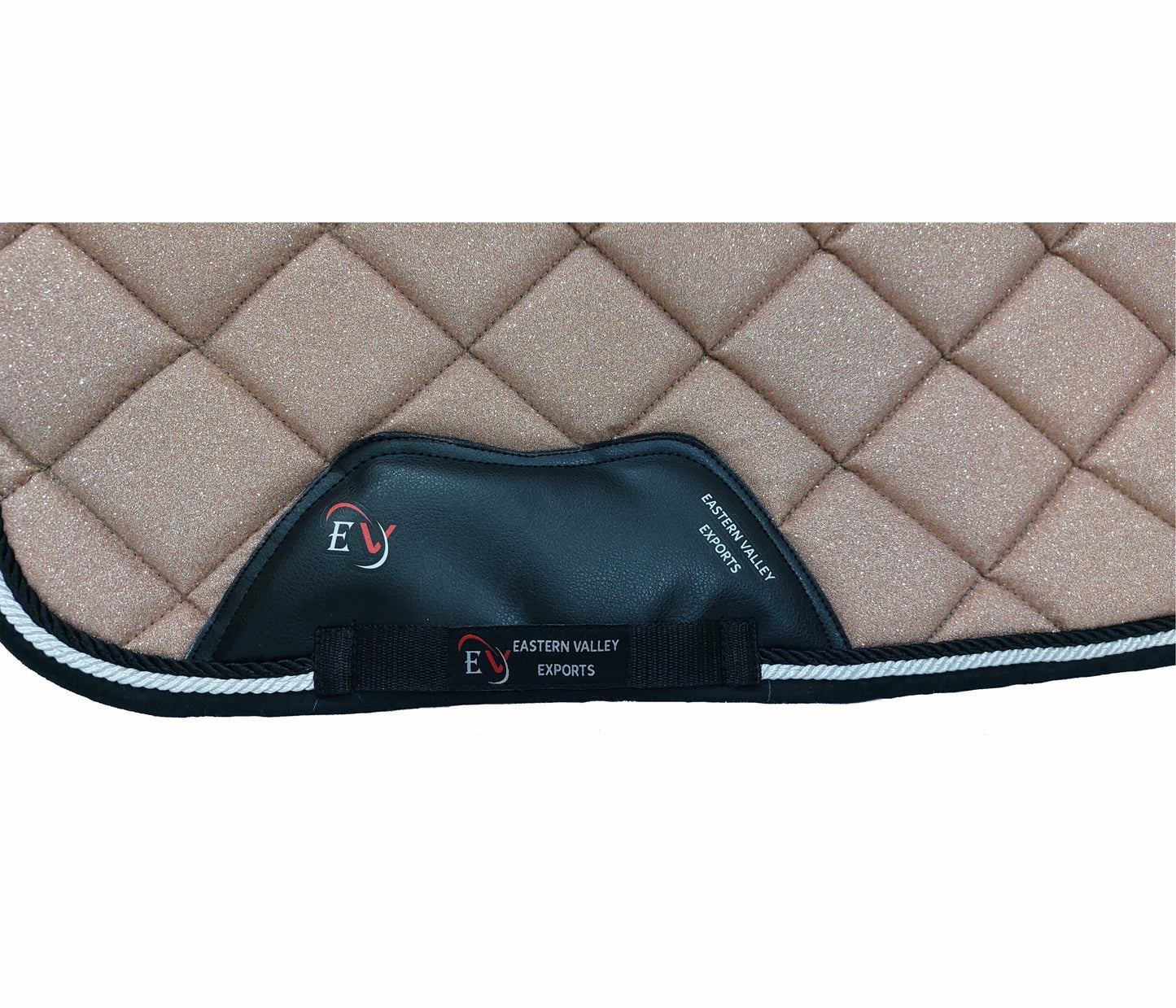 Horse Saddle Pad Set including Fly Veils & Tendon Boots, Shiny Glitter Golden - Dressage