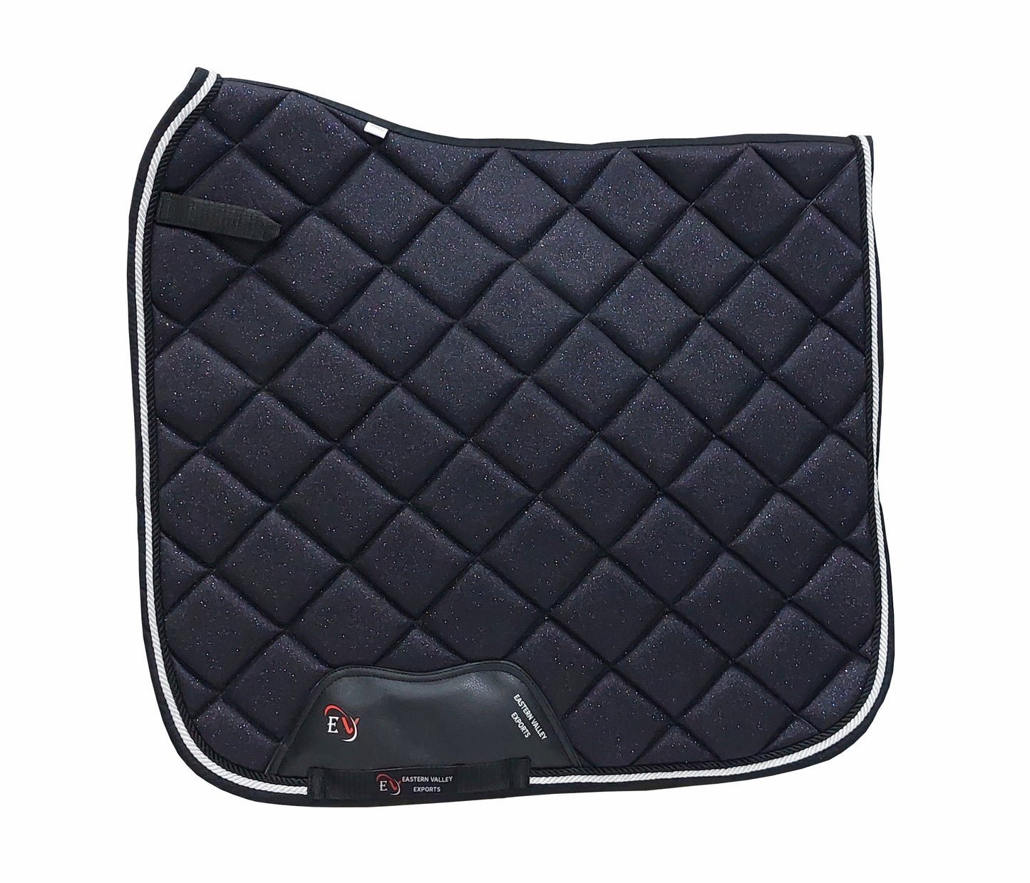 Horse Saddle Pad Set including Fly Veils & Tendon Boots, Shiny Glitter Black - Dressage