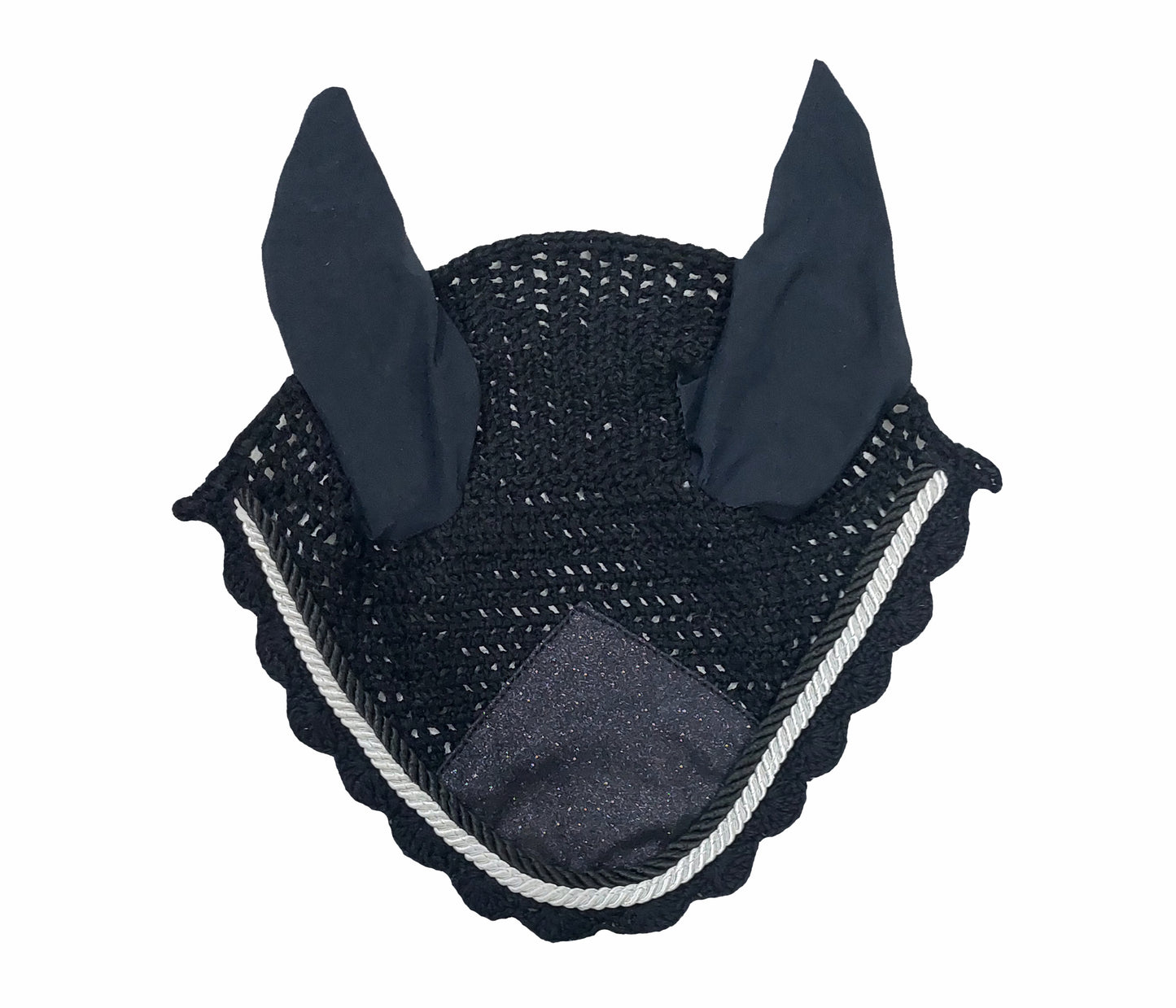 Horse Saddle Pad Set including Fly Veils & Tendon Boots, Shiny Glitter Black - Dressage