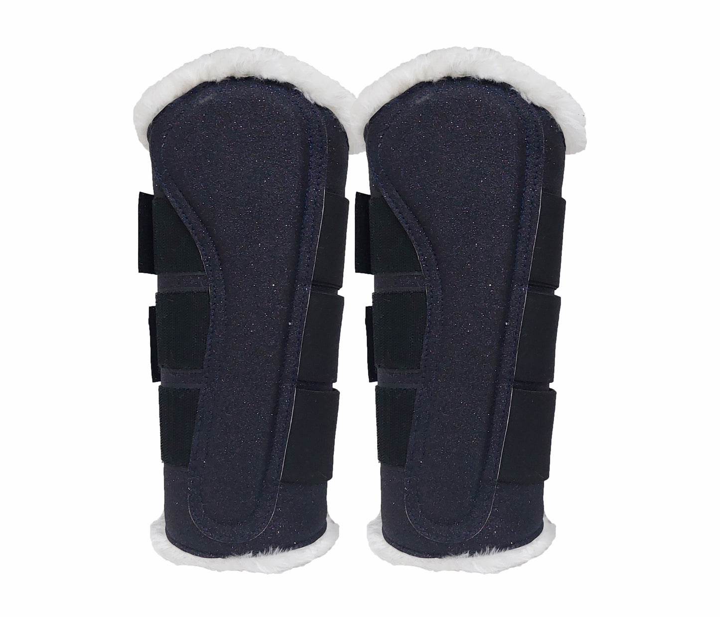 Horse Saddle Pad Set including Fly Veils & Tendon Boots, Shiny Glitter Black - Dressage