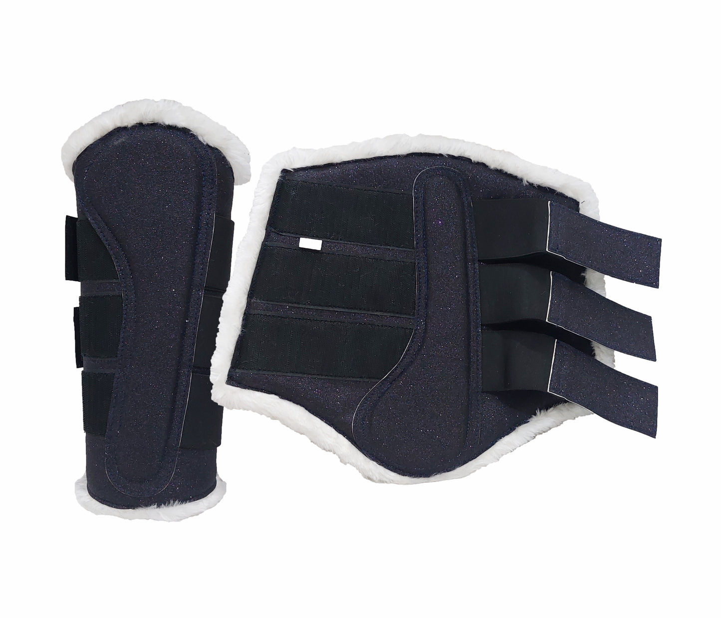 Horse Saddle Pad Set including Fly Veils & Tendon Boots, Shiny Glitter Black - Dressage