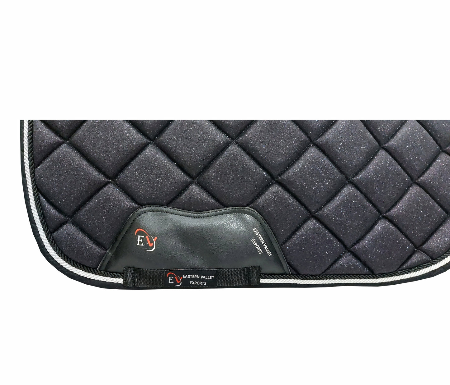 Horse Saddle Pad Set including Fly Veils & Tendon Boots, Shiny Glitter Black - Dressage