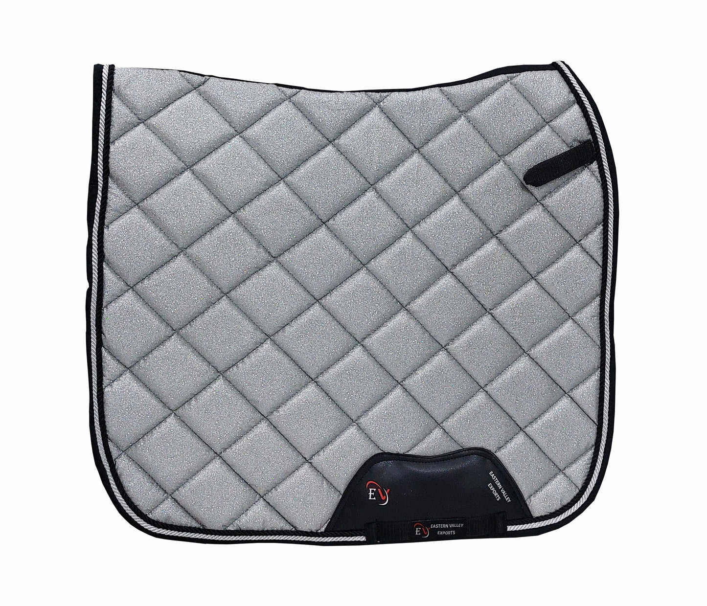 Horse Saddle Pad Set including Fly Veils & Tendon Boots, Shiny Glitter Silver - Dressage