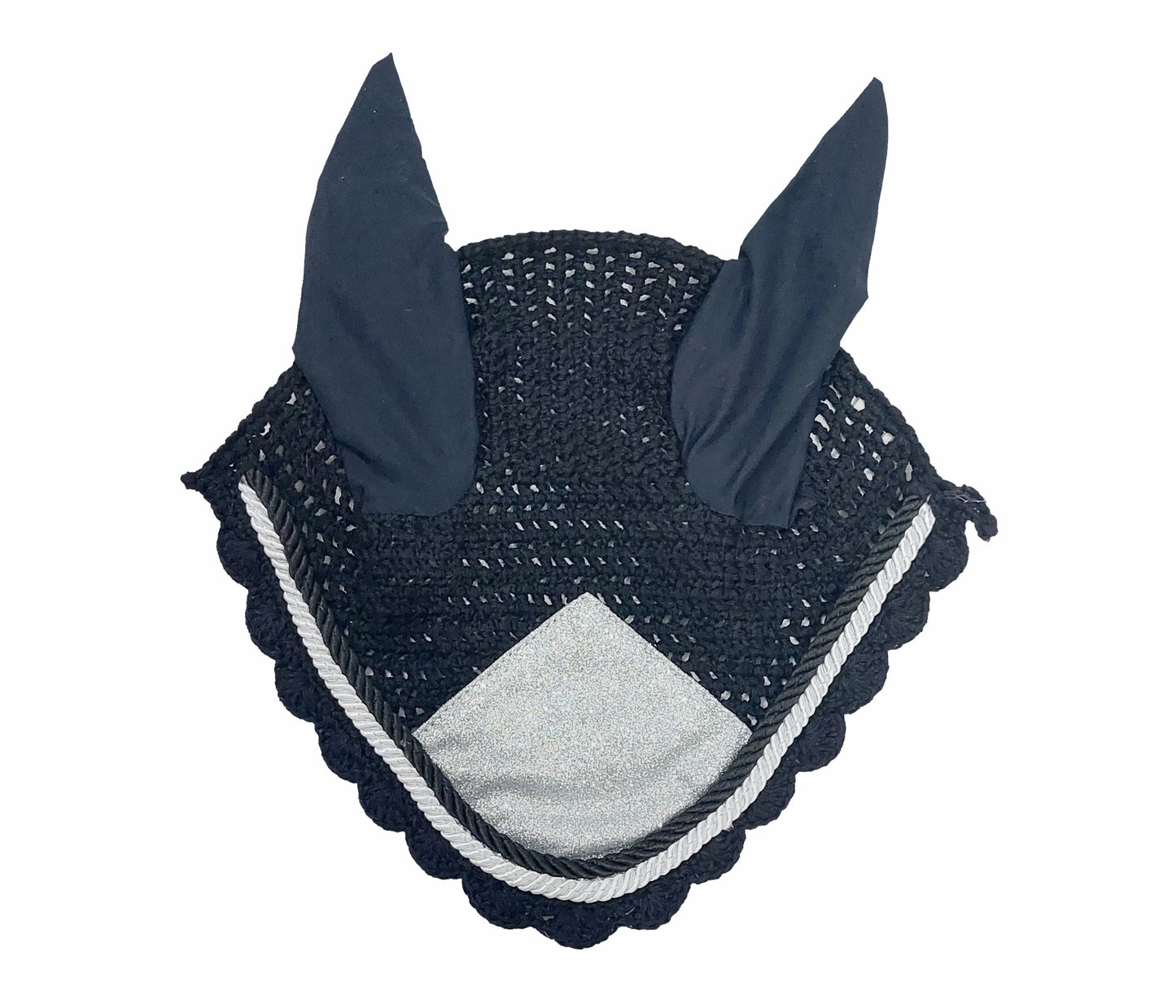 Horse Saddle Pad Set including Fly Veils & Tendon Boots, Shiny Glitter Silver - Dressage