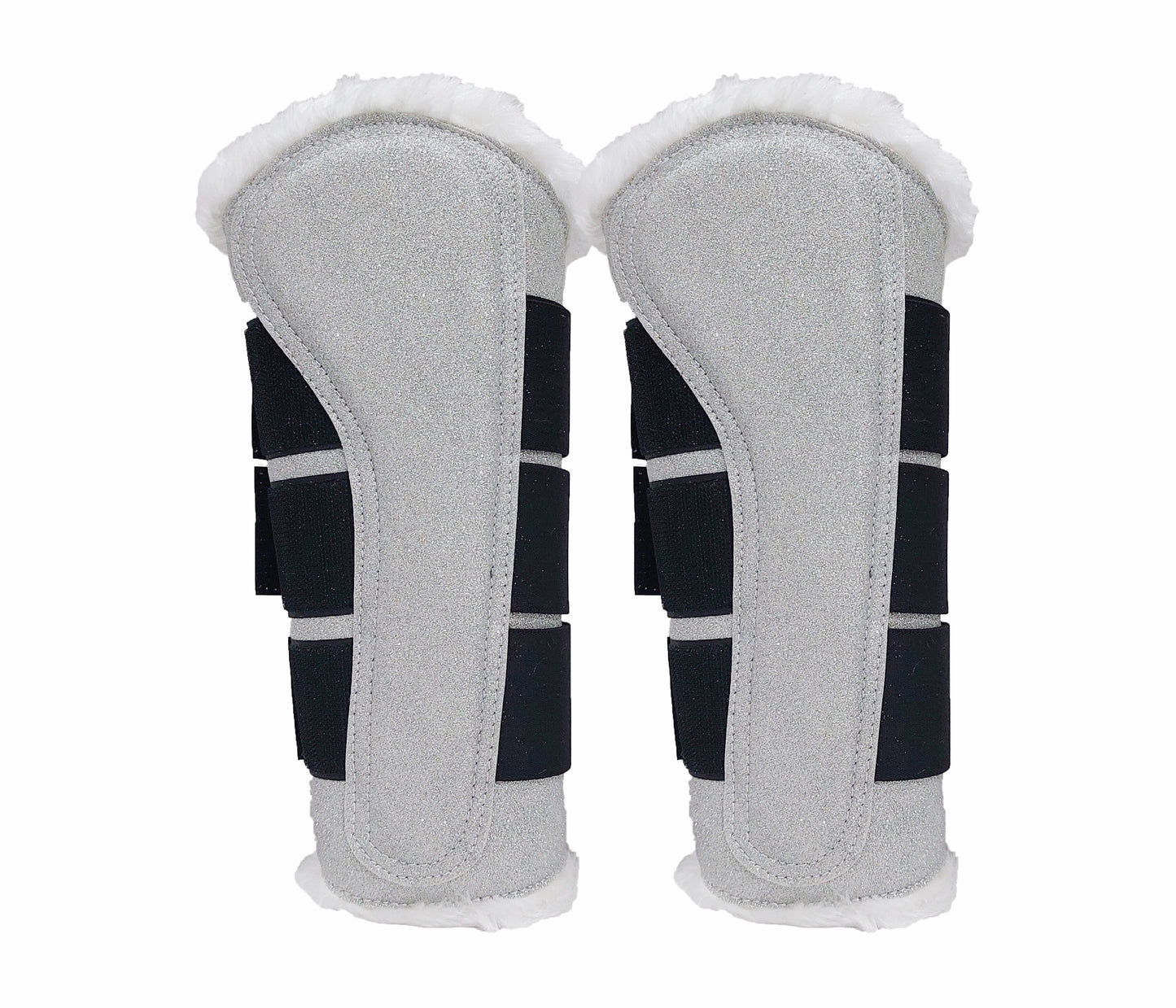 Horse Saddle Pad Set including Fly Veils & Tendon Boots, Shiny Glitter Silver - Dressage