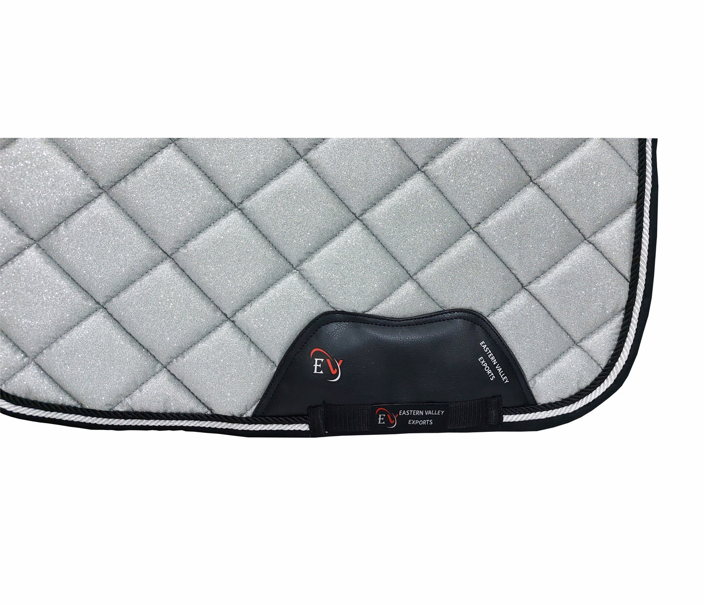 Horse Saddle Pad Set including Fly Veils & Tendon Boots, Shiny Glitter Silver - Dressage