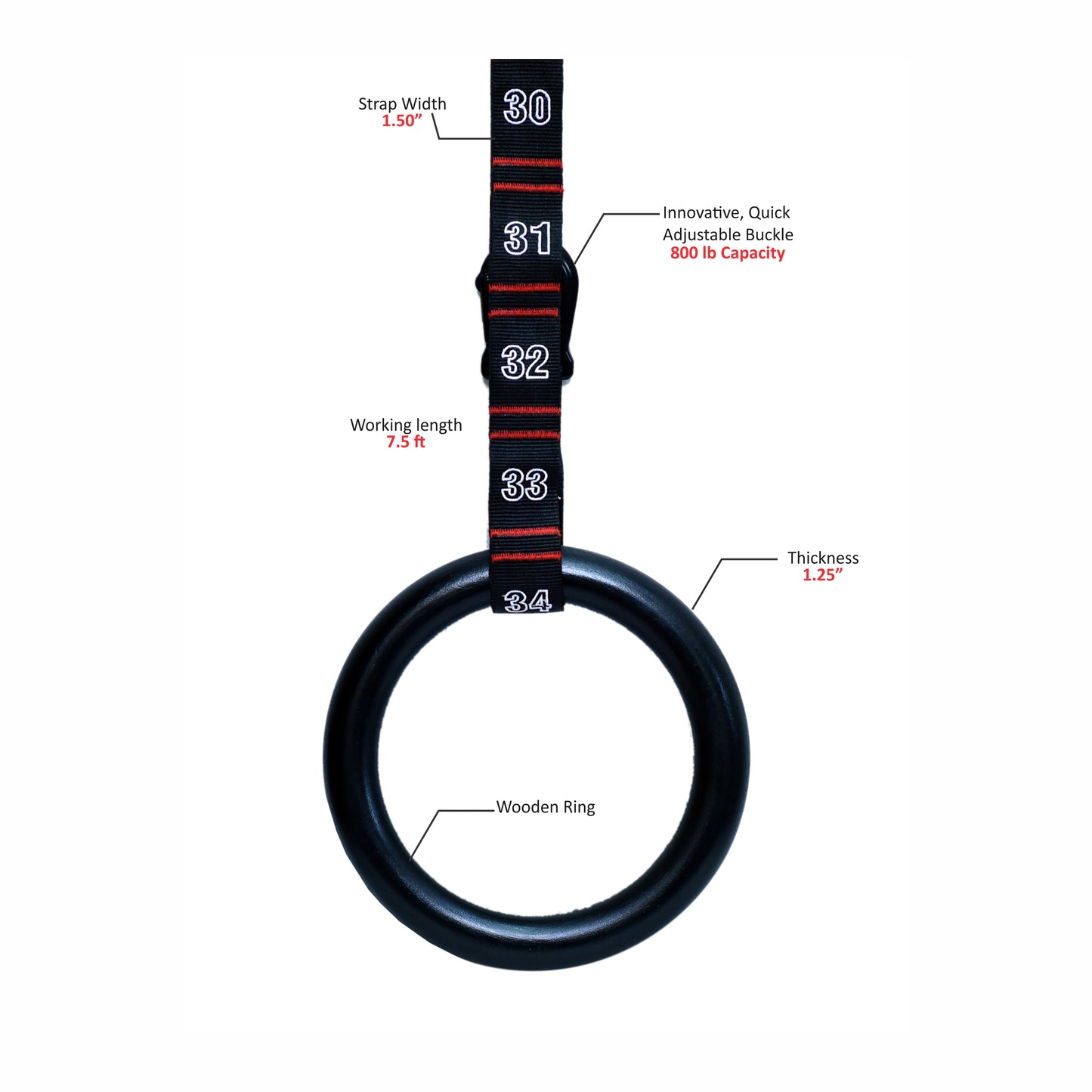 Gymnastic Rings Wooden with Straps Gym Fitness Training Portable Ring Straps Adjustable Numbered Straps