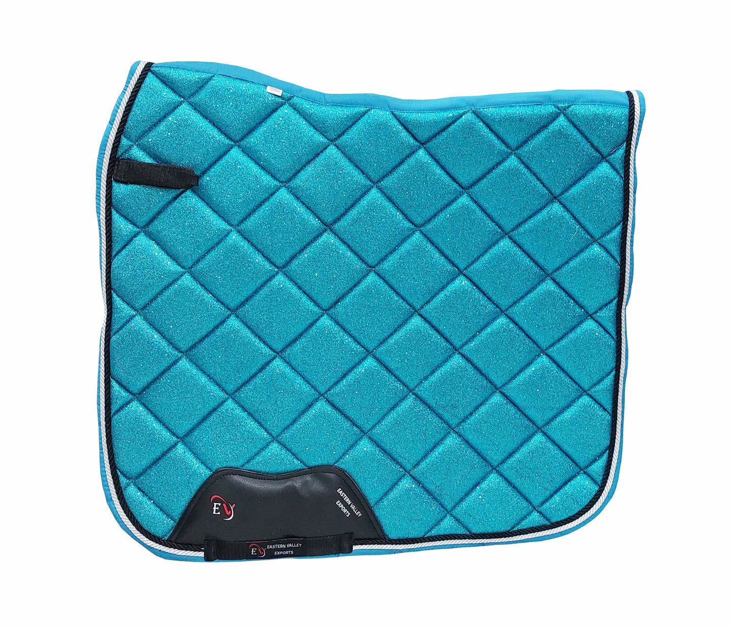 Horse Saddle Pad Set including Fly Veils & Tendon Boots, Shiny Glitter Blue - Dressage