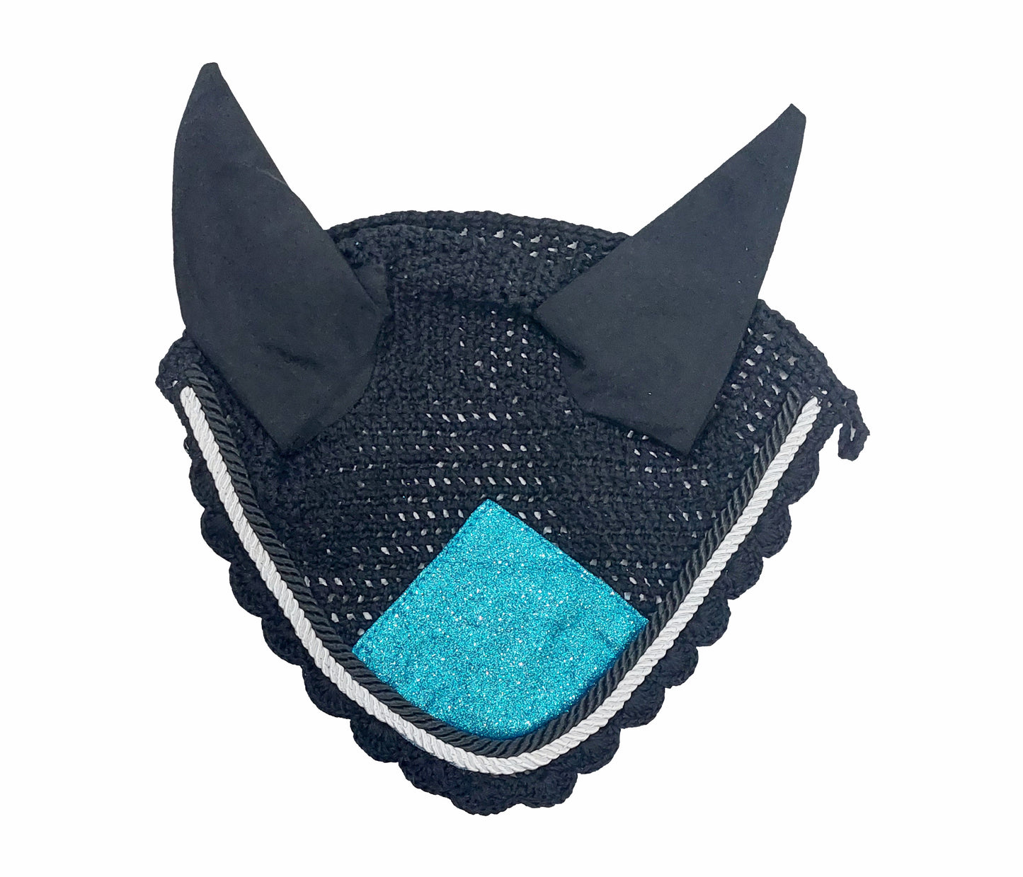 Horse Saddle Pad Set including Fly Veils & Tendon Boots, Shiny Glitter Blue - Dressage