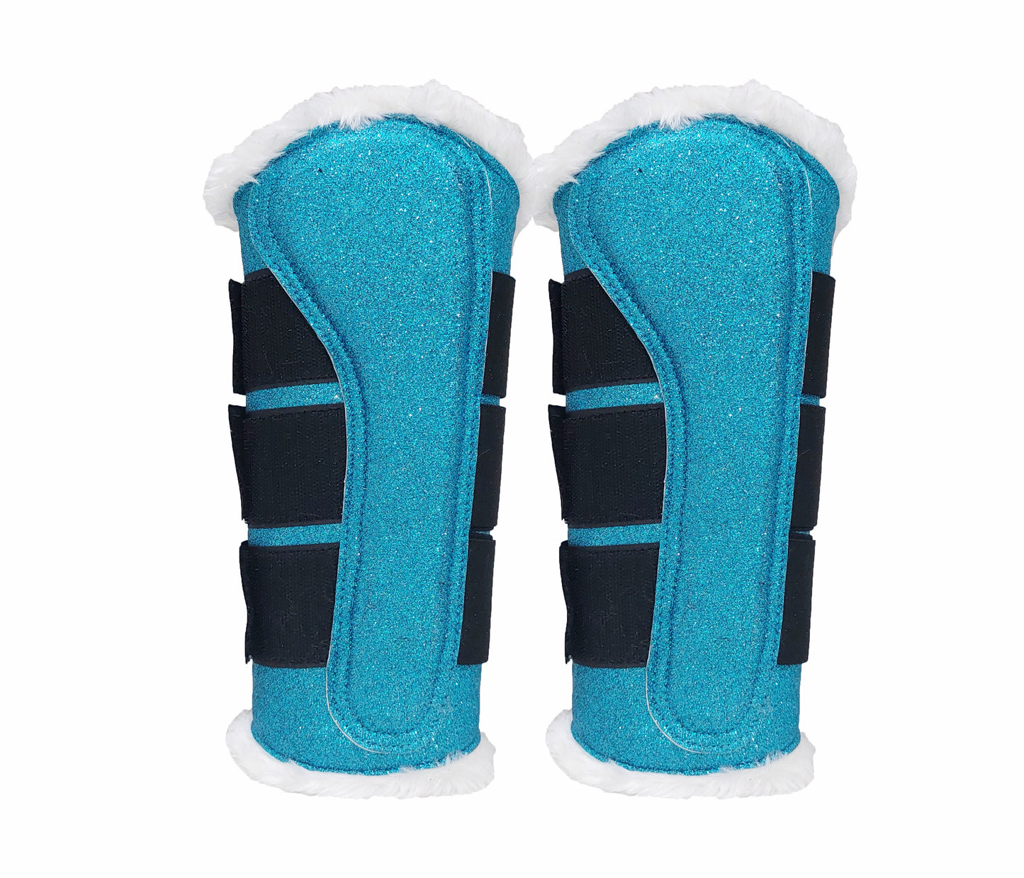 Horse Saddle Pad Set including Fly Veils & Tendon Boots, Shiny Glitter Blue - Dressage