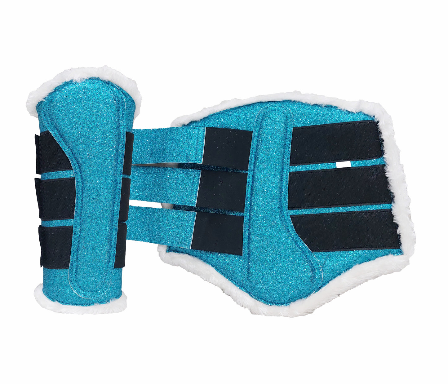 Horse Saddle Pad Set including Fly Veils & Tendon Boots, Shiny Glitter Blue - Dressage