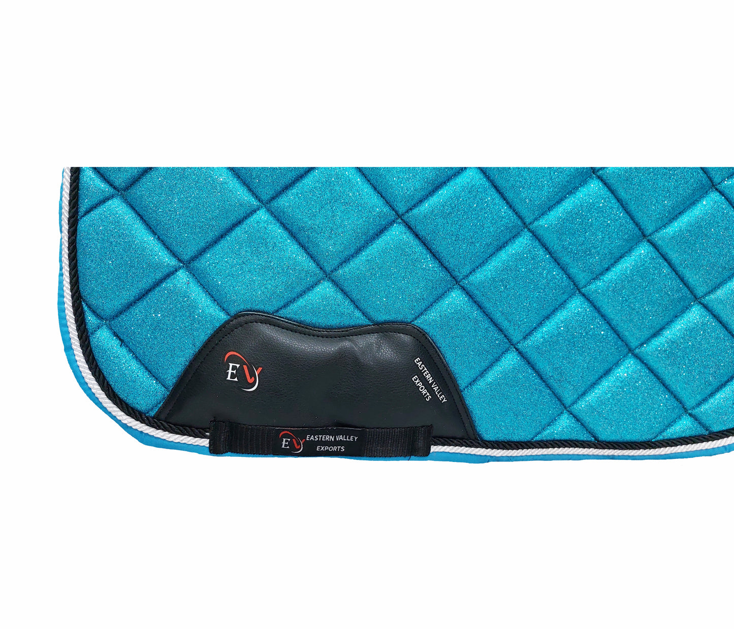 Horse Saddle Pad Set including Fly Veils & Tendon Boots, Shiny Glitter Blue - Dressage