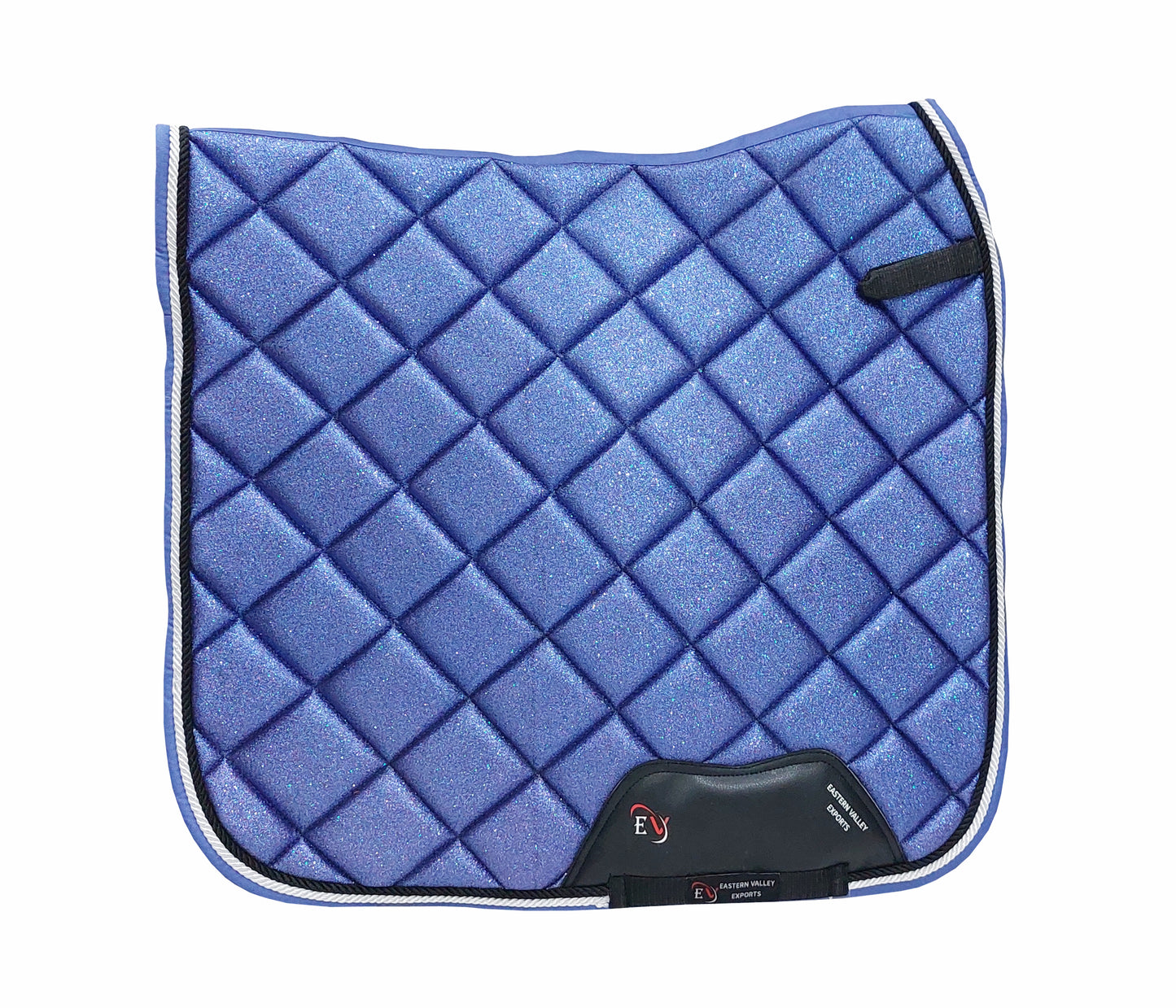 Horse Saddle Pad Set including Fly Veils & Tendon Boots, Shiny Glitter Blue - Dressage