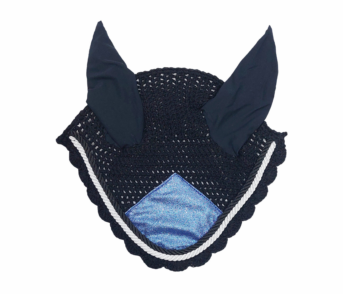 Horse Saddle Pad Set including Fly Veils & Tendon Boots, Shiny Glitter Blue - Dressage