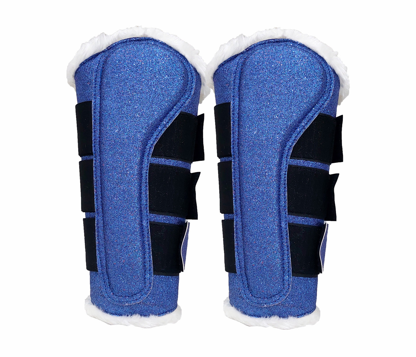 Horse Saddle Pad Set including Fly Veils & Tendon Boots, Shiny Glitter Blue - Dressage