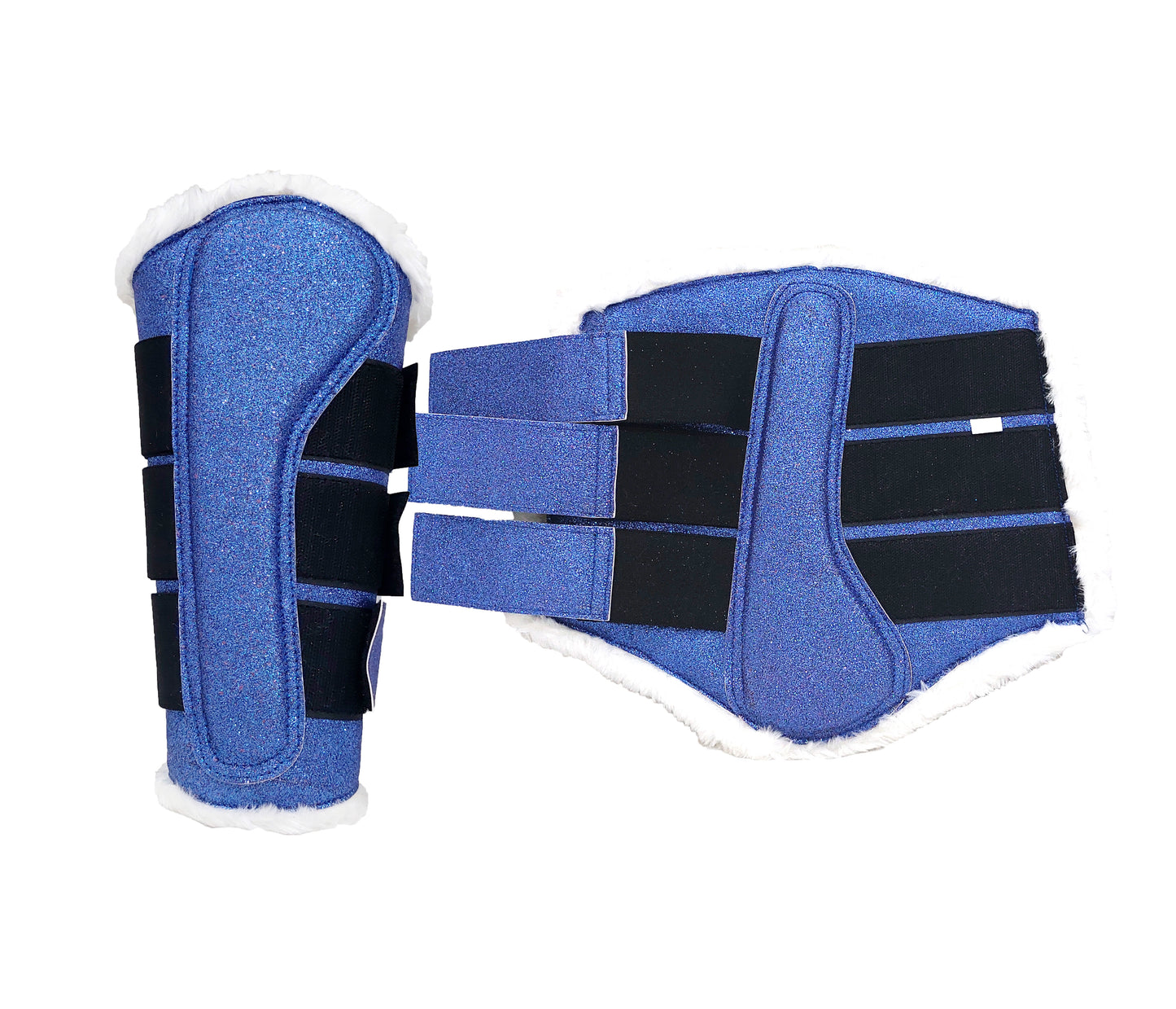 Horse Saddle Pad Set including Fly Veils & Tendon Boots, Shiny Glitter Blue - Dressage