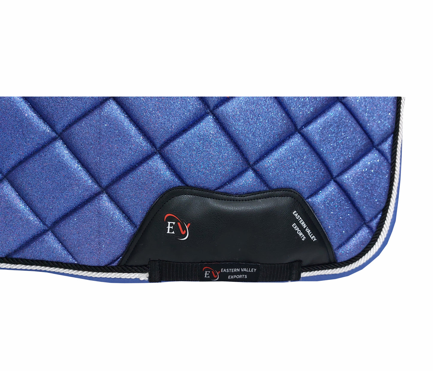 Horse Saddle Pad Set including Fly Veils & Tendon Boots, Shiny Glitter Blue - Dressage
