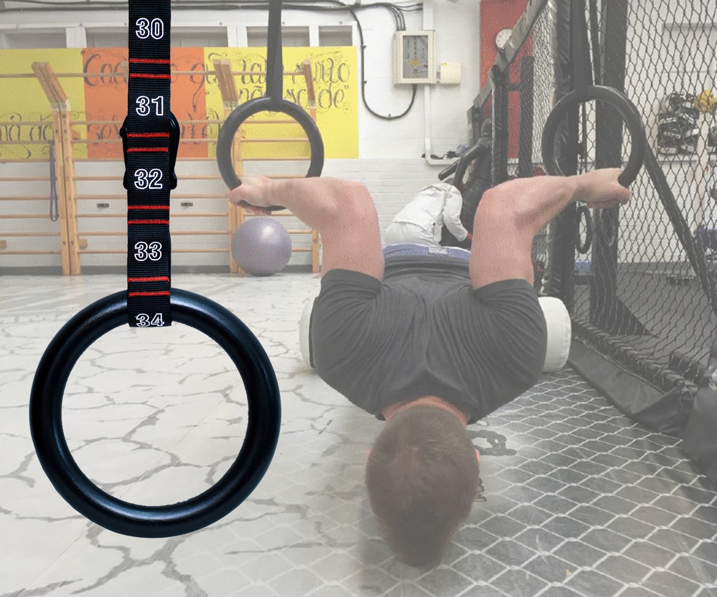 Gymnastic Rings Wooden with Straps Gym Fitness Training Portable Ring Straps Adjustable Numbered Straps