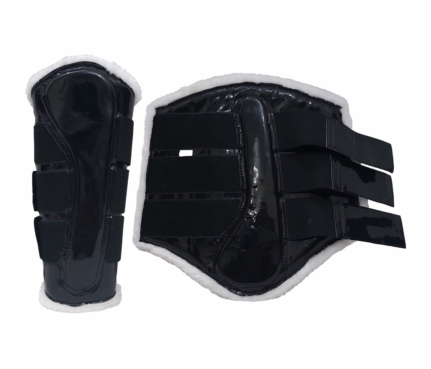 Horse Saddle Pad Set including Fly Veils & Tendon Boots, Black Cotton Quilted - Dressage