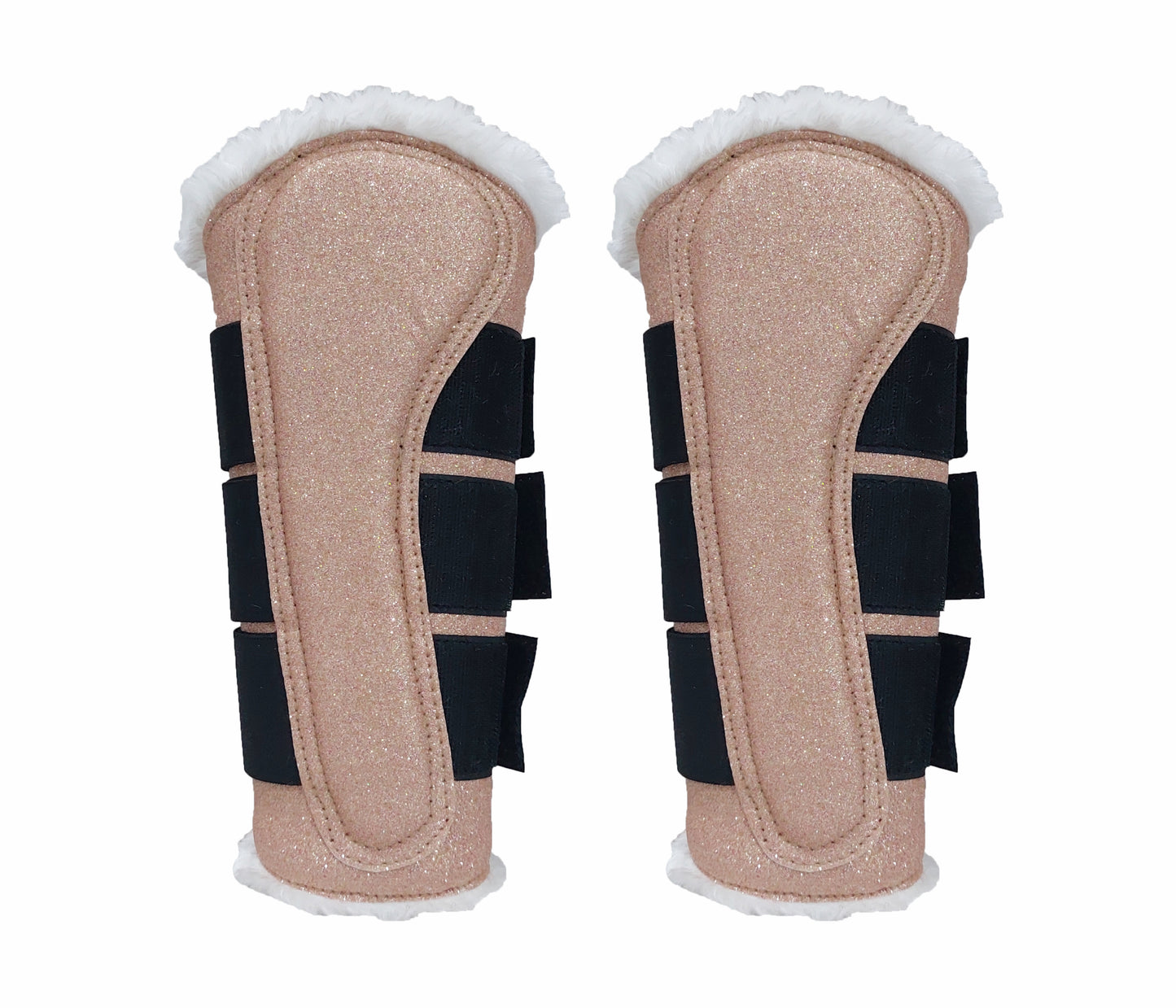 Horse Saddle Pad Set including Fly Veils & Tendon Boots, Shiny Glitter Golden - Jumping