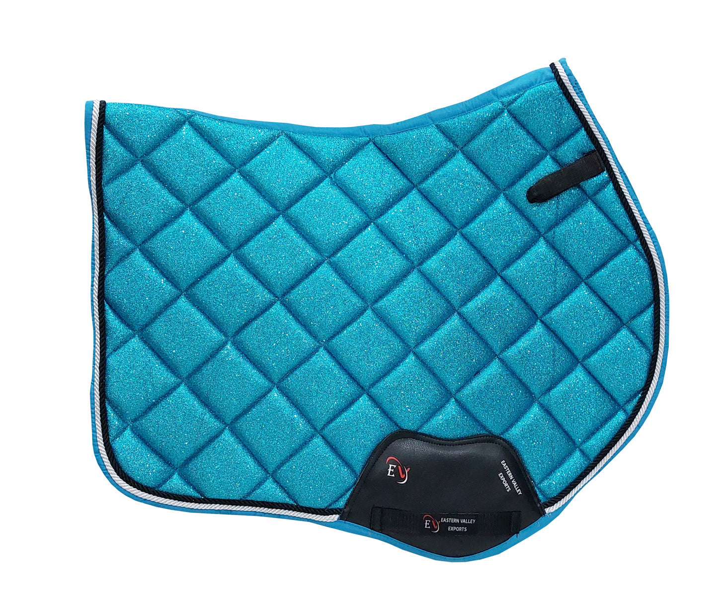 Horse Saddle Pad Set including Fly Veils & Tendon Boots, Shiny Glitter Blue - Jumping
