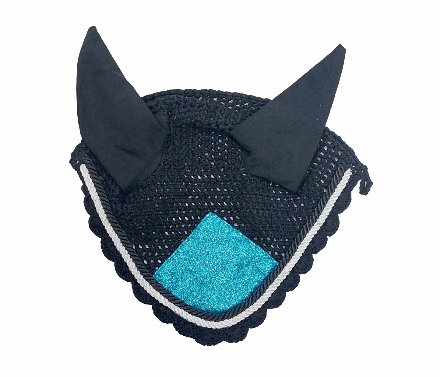 Horse Saddle Pad Set including Fly Veils & Tendon Boots, Shiny Glitter Blue - Jumping