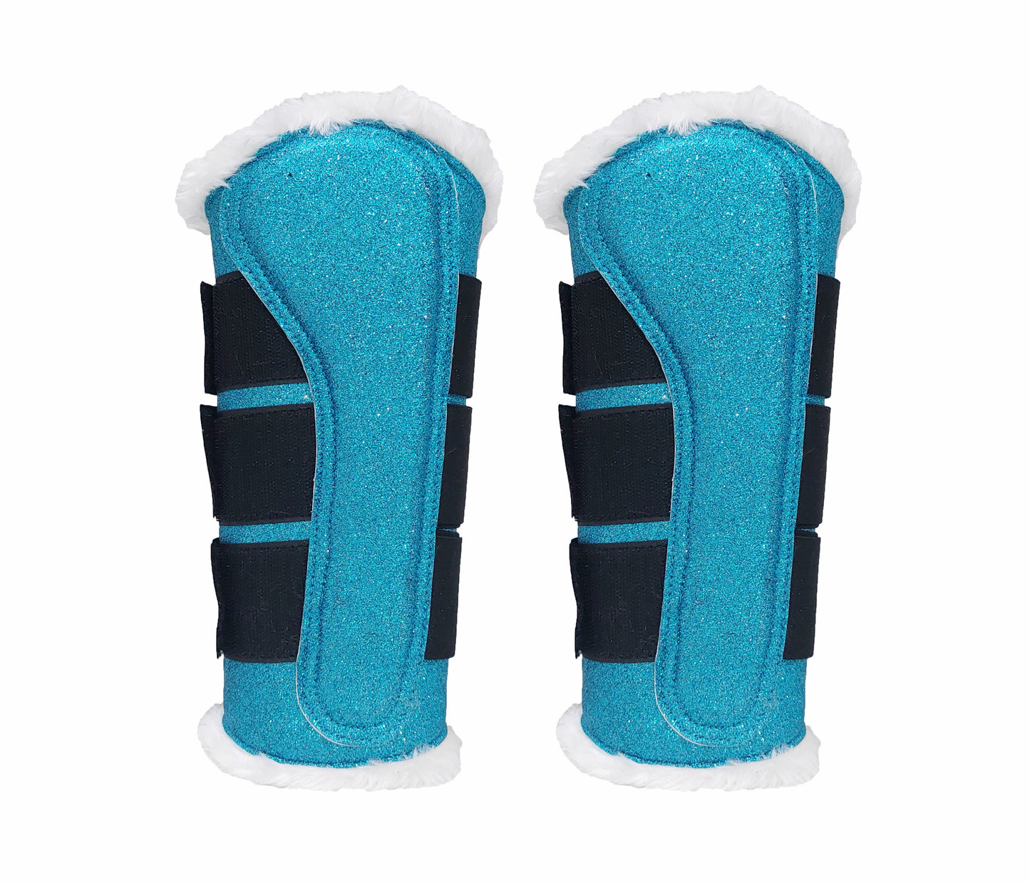 Horse Saddle Pad Set including Fly Veils & Tendon Boots, Shiny Glitter Blue - Jumping