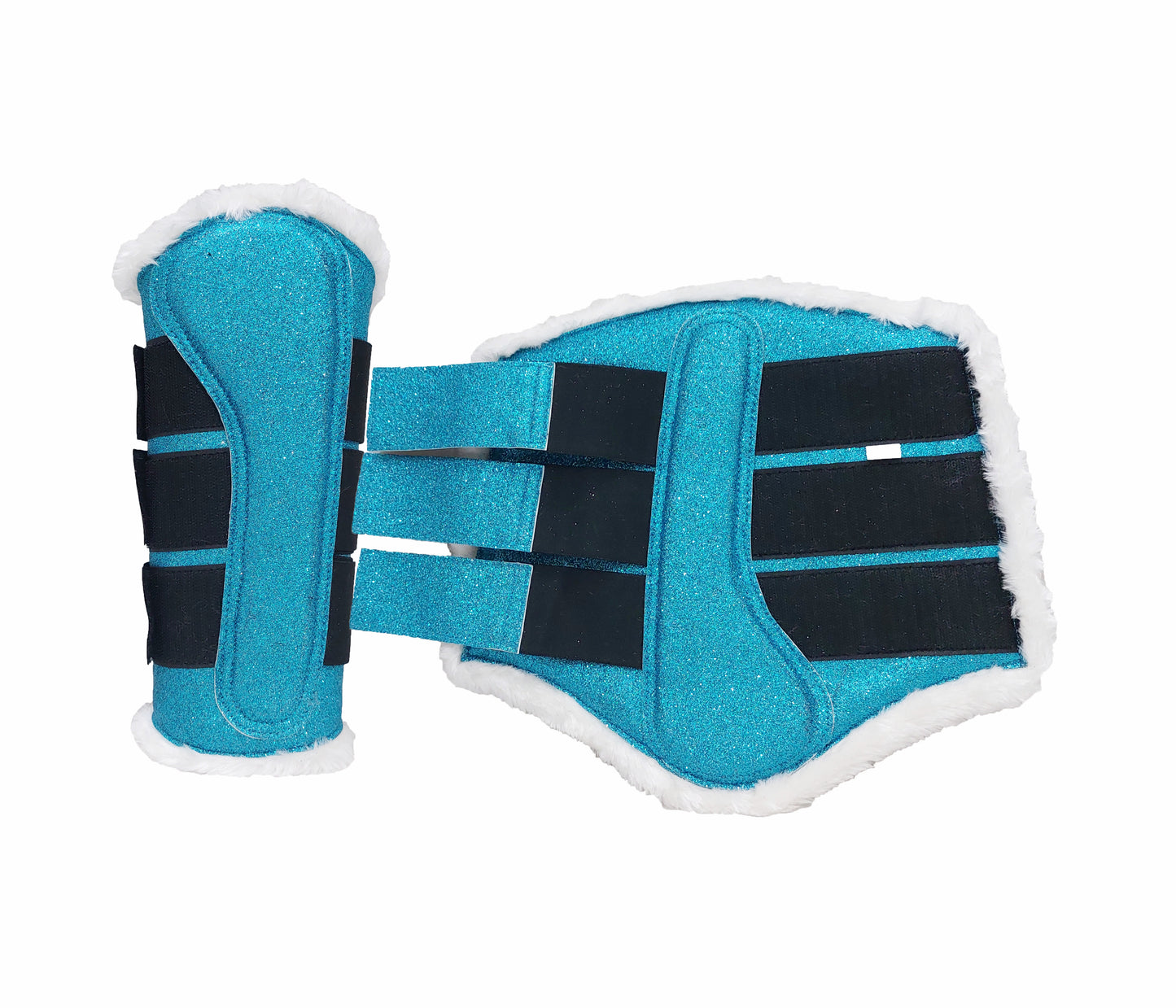 Horse Saddle Pad Set including Fly Veils & Tendon Boots, Shiny Glitter Blue - Jumping