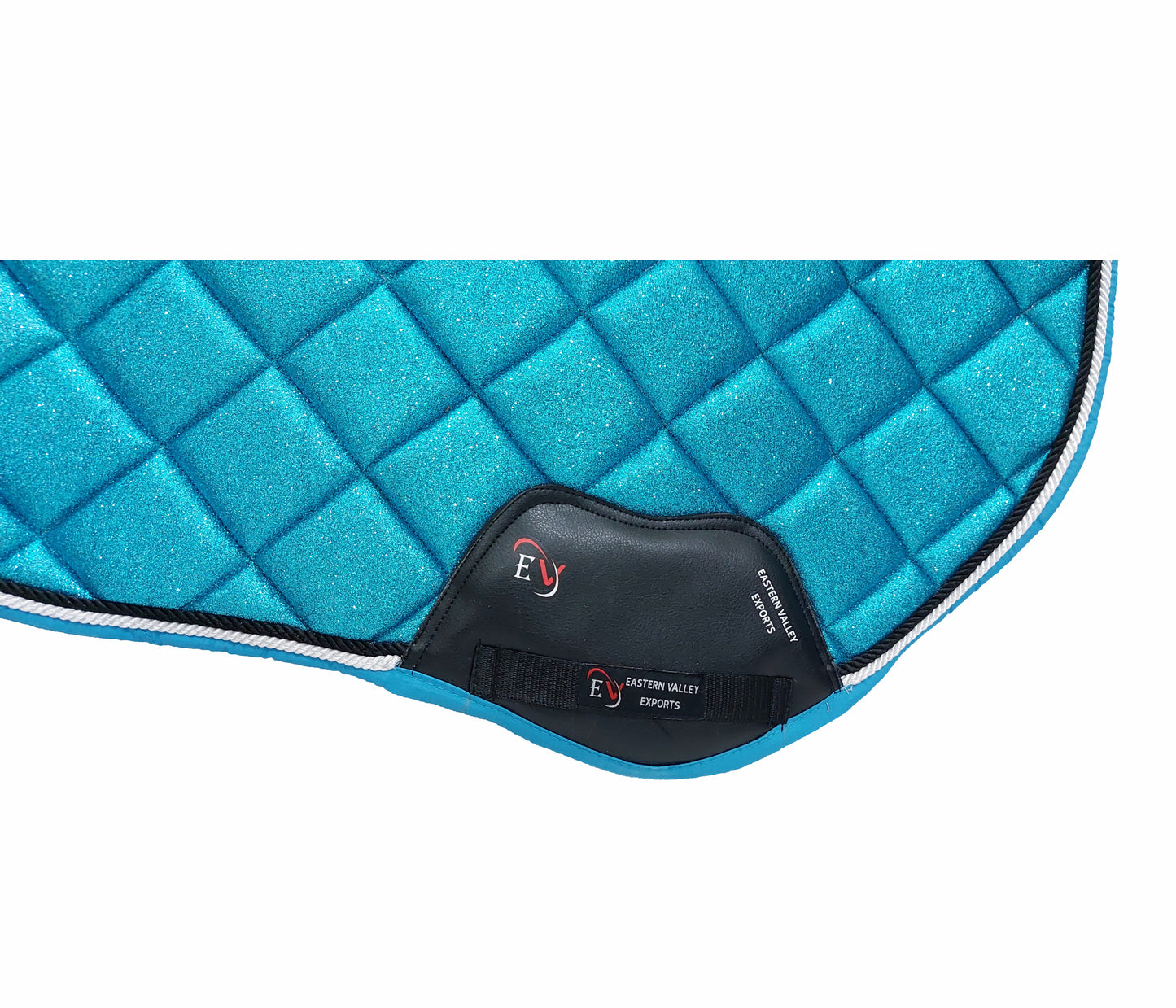 Horse Saddle Pad Set including Fly Veils & Tendon Boots, Shiny Glitter Blue - Jumping