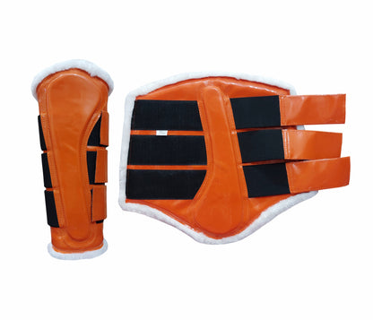 Horse Saddle Pad Set including Fly Veils & Tendon Boots, Orange Cotton Quilted - Jumping
