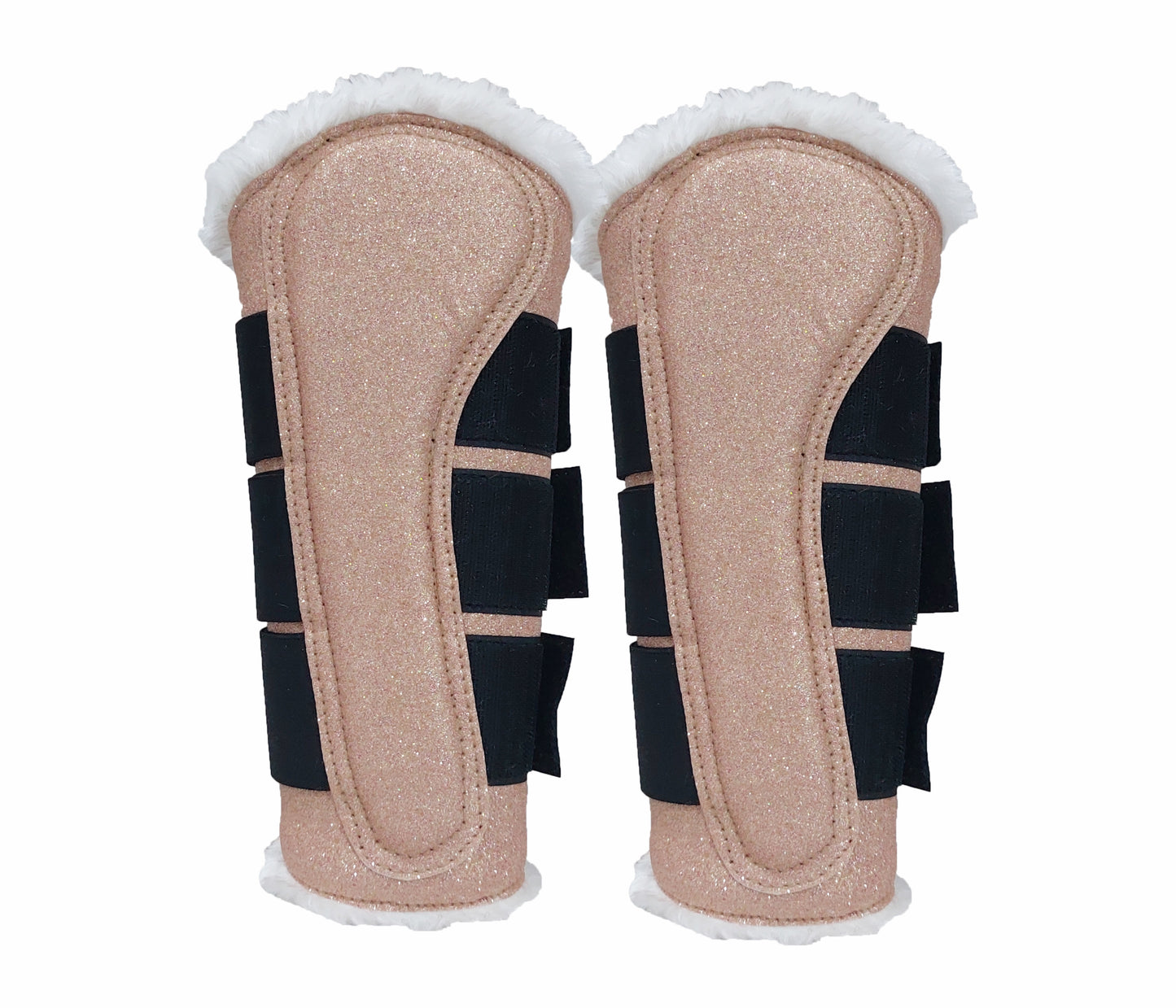 Horse Saddle Pad Set including Fly Veils & Tendon Boots, Shiny Glitter Golden - Dressage