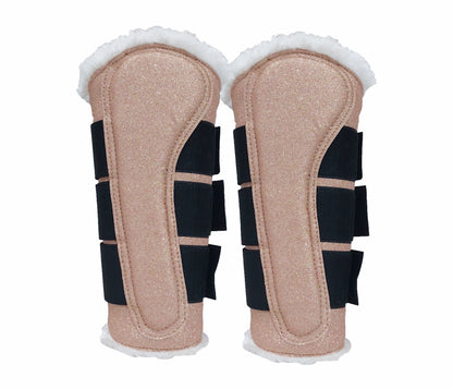 Horse Saddle Pad Set including Fly Veils & Tendon Boots, Shiny Glitter Golden - Dressage