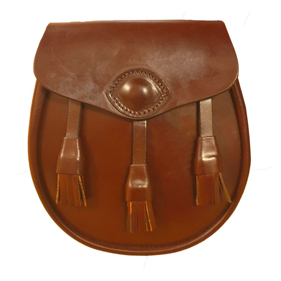 Bridle Leather Day Sporran - with 3 Tassels in Conker with Leather Chain Strap
