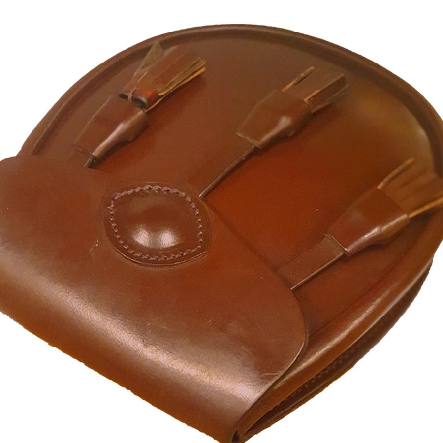 Bridle Leather Day Sporran - with 3 Tassels in Conker with Leather Chain Strap