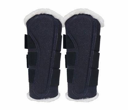 Horse Saddle Pad Set including Fly Veils & Tendon Boots, Shiny Glitter Black - Dressage