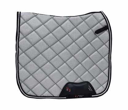 Horse Saddle Pad Set including Fly Veils & Tendon Boots, Shiny Glitter Silver - Dressage