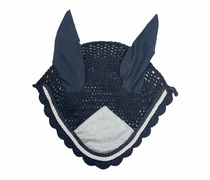 Horse Saddle Pad Set including Fly Veils & Tendon Boots, Shiny Glitter Silver - Dressage