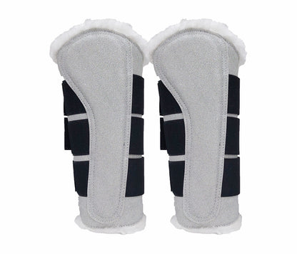 Horse Saddle Pad Set including Fly Veils & Tendon Boots, Shiny Glitter Silver - Dressage