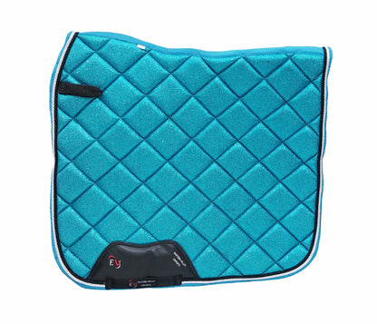 Horse Saddle Pad Set including Fly Veils & Tendon Boots, Shiny Glitter Blue - Dressage
