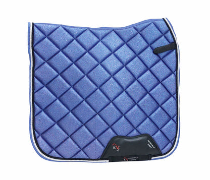 Horse Saddle Pad Set including Fly Veils & Tendon Boots, Shiny Glitter Blue - Dressage
