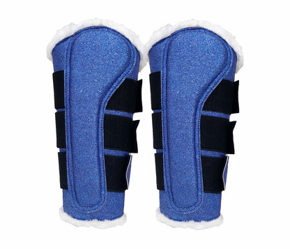 Horse Saddle Pad Set including Fly Veils & Tendon Boots, Shiny Glitter Blue - Dressage