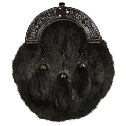 Faux Fur Dress Sporran with Dark Smoky Finish Cantle with Leather Chain Strap