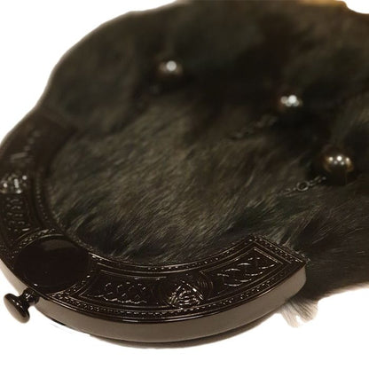 Faux Fur Dress Sporran with Dark Smoky Finish Cantle with Leather Chain Strap