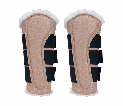 Horse Saddle Pad Set including Fly Veils & Tendon Boots, Shiny Glitter Golden - Jumping