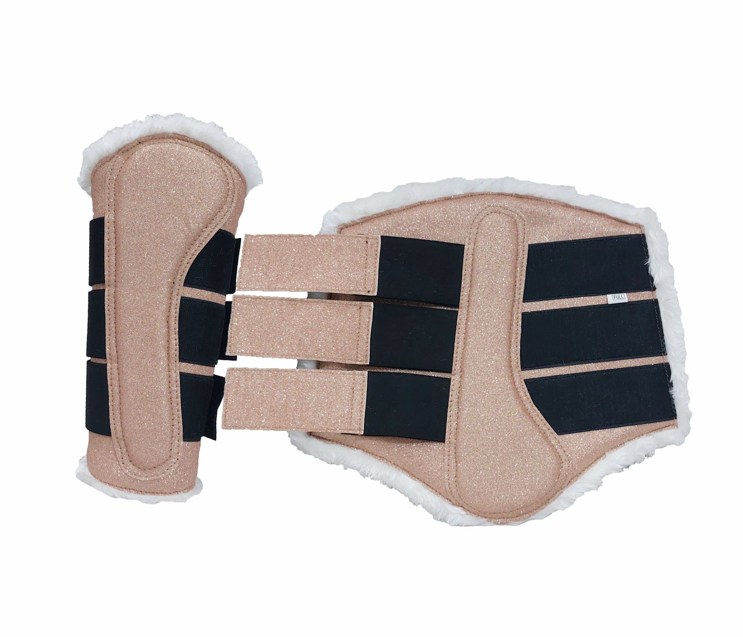 Horse Saddle Pad Set including Fly Veils & Tendon Boots, Shiny Glitter Golden - Jumping