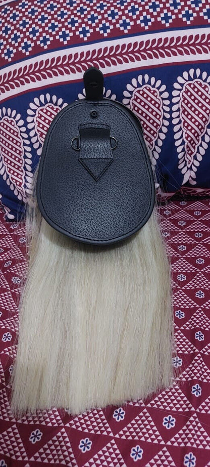 Long Horse Hair Sporran with Two White Tassels Handmade Cowhide Leather
