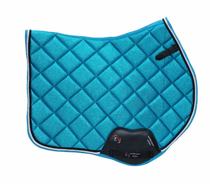 Horse Saddle Pad Set including Fly Veils & Tendon Boots, Shiny Glitter Blue - Jumping