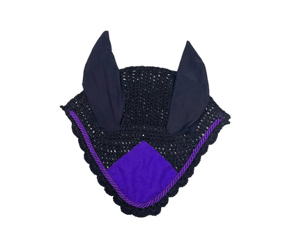 Horse Saddle Pad Set including Fly Veils & Tendon Boots, Navy Blue Cotton Quilted - Jumping